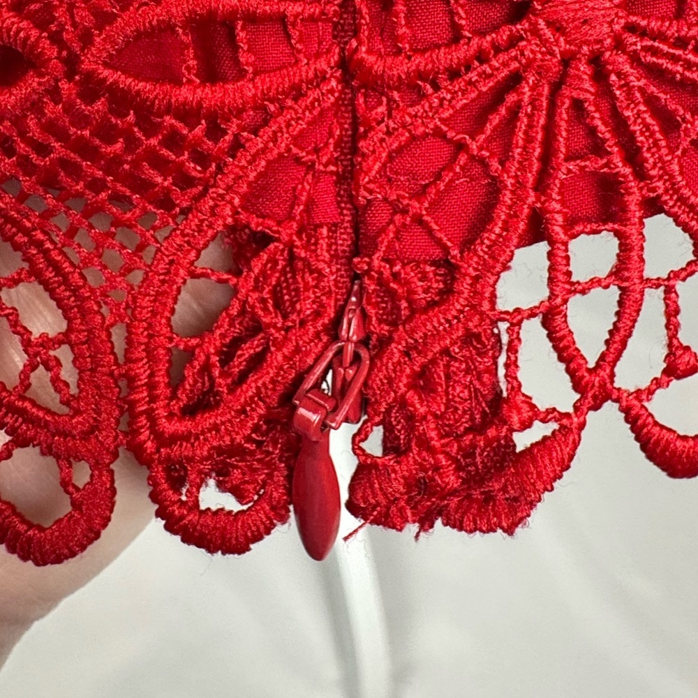 Talbots Embroidered Red Lace Blouse Bell Sleeves Size 2X Party Formal Romantic - Picture 12 of 14